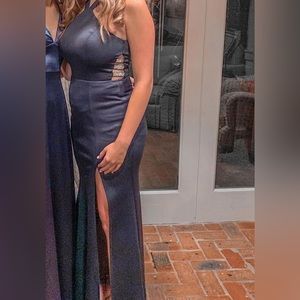 Navy open sides prom dress